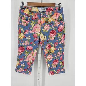Vintage Y2K U Cute Juniors Sz 7 Capri Jeans Bright Floral Rhinestone Button